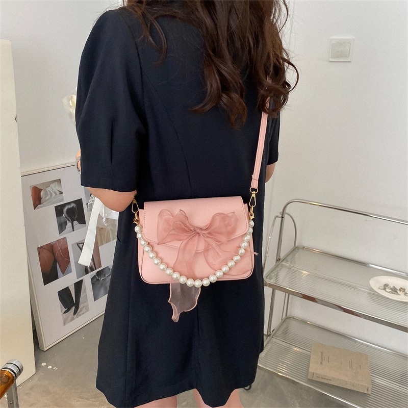 Túi Đeo Chéo Hình Vuông Nhỏ Màu Trơn Đính Nơ Phối Ngọc Trai Thời Trang Mùa Hè Dành Cho Nữ NB00083 2022