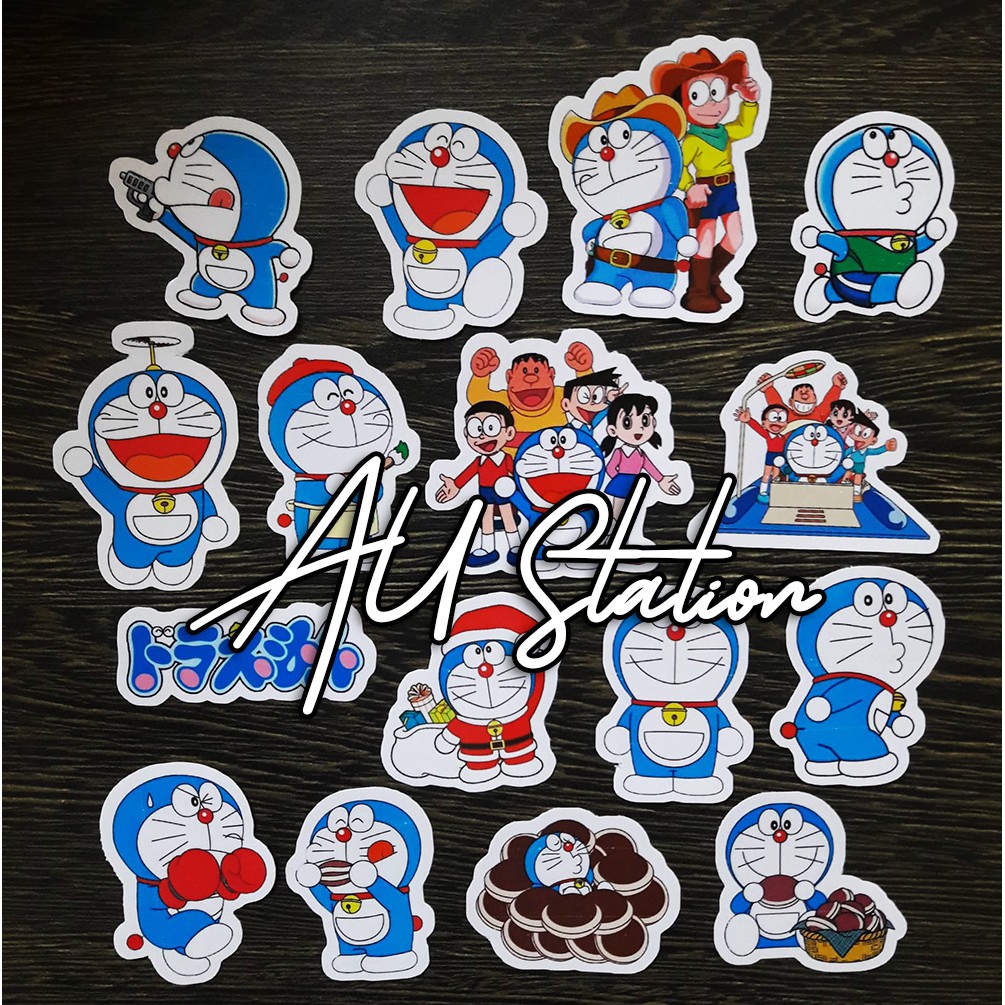 50 miếng decal Sticker DORAEMON Nhựa PVC, không thấm nước, dán nón bảo hiểm, xe, laptop, Vali