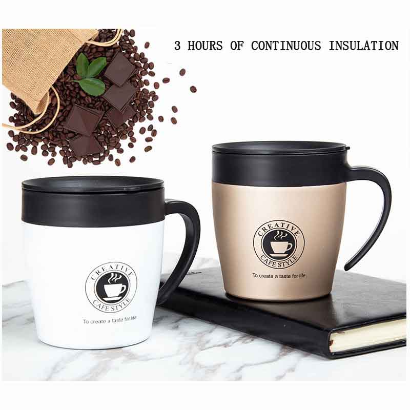 Cốc Giữ Nhiệt Cafe, Trà Bằng Inox SUS 304 330ml Kèm Muỗng Khuấy Inox