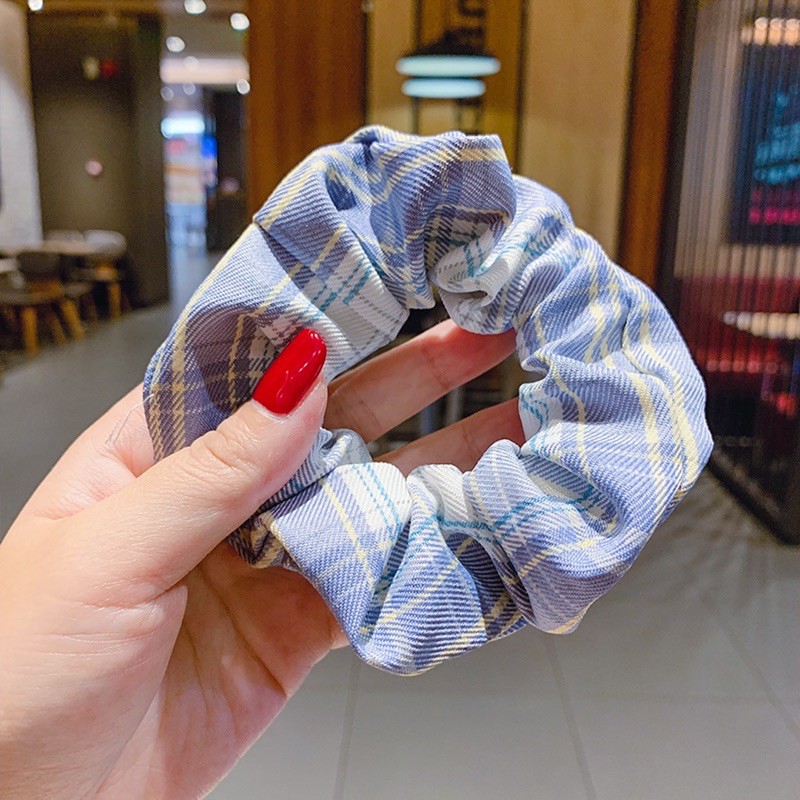 Dây Buộc Tóc Scrunchies Caro Dễ Thương Basic Phong Cách Hàn Quốc Cho Nữ