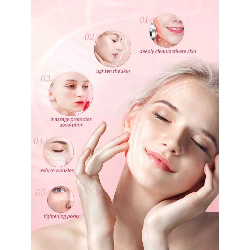 Máy Rửa Massage Mặt Ion 2 In 1 Làm Sạch Sâu &amp; Hấp Thụ Dưỡng Chất Bằng Công Nghệ Sóng Âm (Tặng Kèm Dây Sạc)