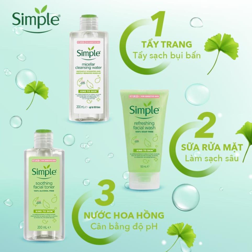 Combo Da Sạch Sâu SIMPLE Nước Tẩy Trang 200ml + Sữa Rửa Mặt 150ml + Toner 200ml_hachungnd18 | BigBuy360 - bigbuy360.vn