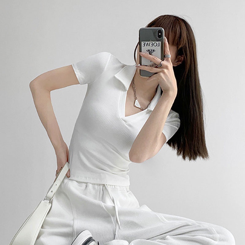 Áo polo YEYA dáng ôm màu trơn đơn giản thời trang cho nữ