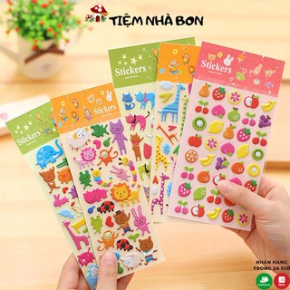 Bộ sticker trang trí nhiều mẫu in hình nổi 3D, Sticker hoa quả hình thú đáng yêu