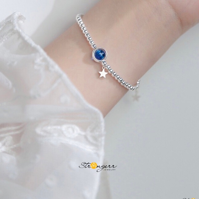 Lắc tay nữ bạc S925 - Vòng tay đính đá thạch anh xanh cao cấp - Strangerr