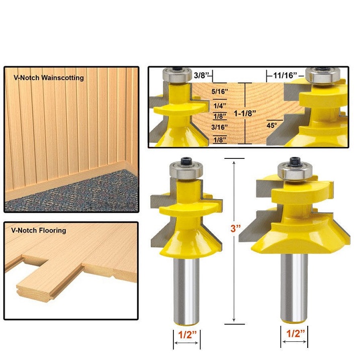 Bộ mũi phay gỗ ghép ván tường, ván sàn 15_40MM - Mủi lưỡi soi gỗ máy phay router cầm tay