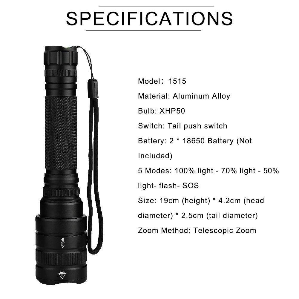 XHP50 LED Zoomable 8000 LM 5 Modes Waterproof Flashlight Torch