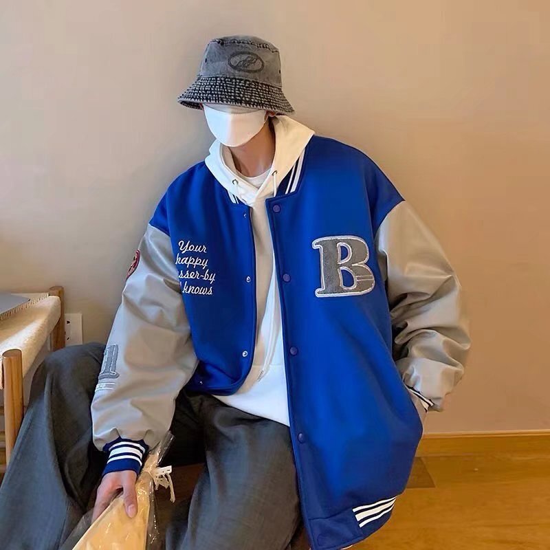 Áo Khoác Bóng Chày Dáng Rộng Dài Tay Hàng Nút Đơn Trẻ Trung Nam Tính