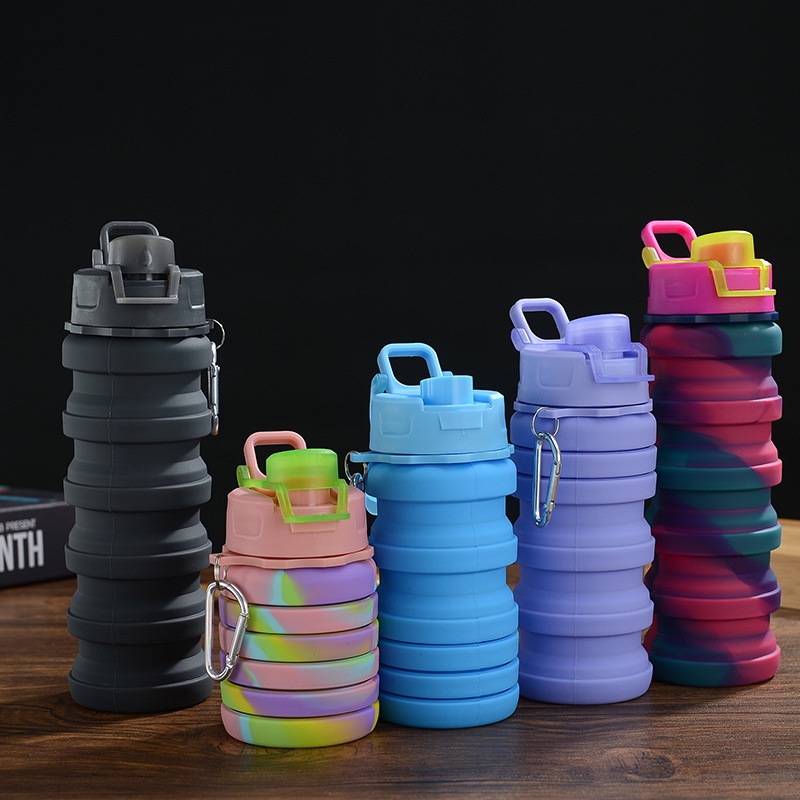 xả-Bình Nước Silicone 500Ml Có Thể Gấp Gọn Tiện Dụng 【Bình sâu rút】