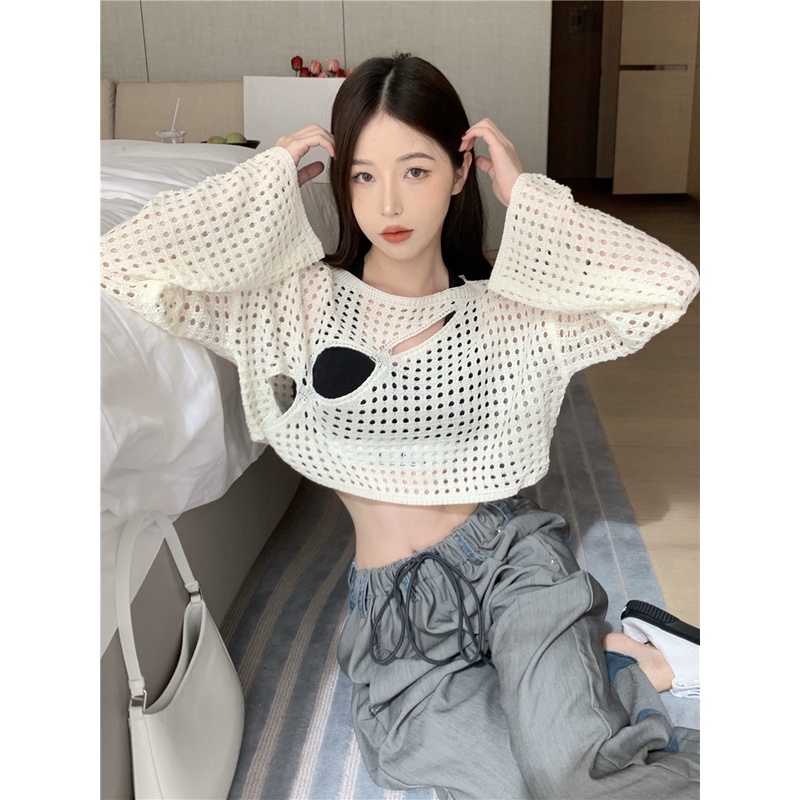 Áo Dệt Kim Tay Dài Chống Nắng Dáng Rộng Thời Trang Mùa Hè Dành Cho Nữ