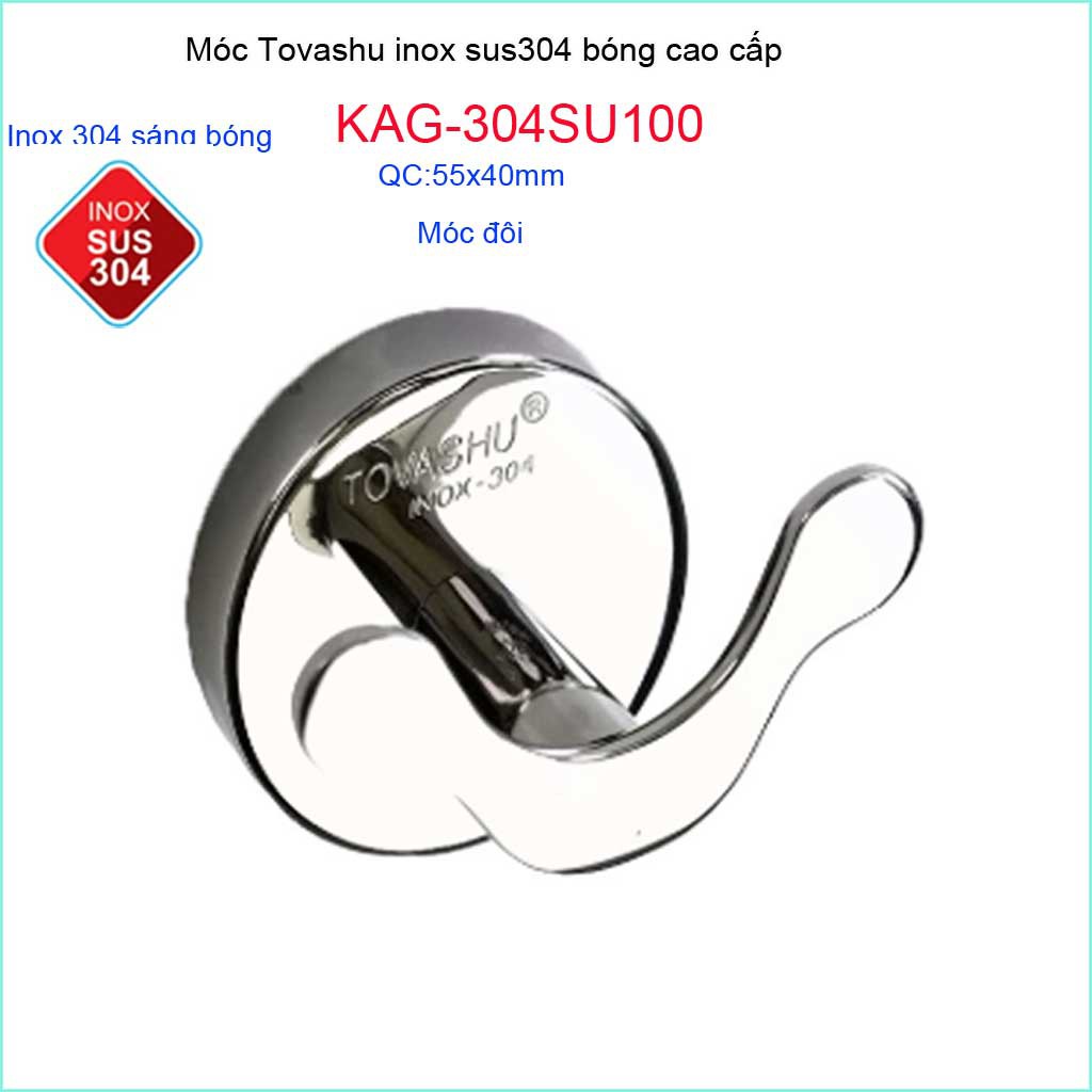 Móc áo Tovashu KAG-304SU100, móc đôi Inox SUS304 Nhật Bản sáng bóng cao cấp