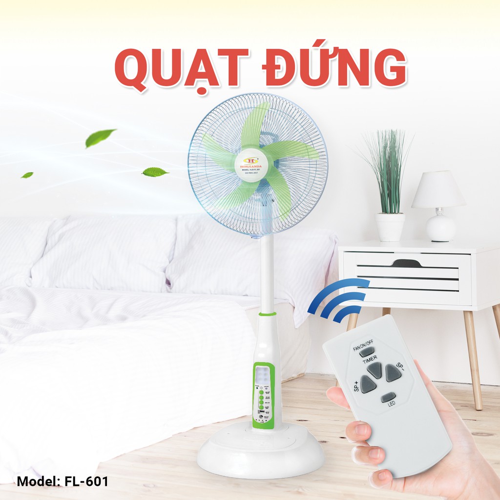 QUẠT ĐỨNG SẠC TÍCH ĐIỆN AC/DC HONJIANDA HJD FL 601/FL602 - CÓ ĐÈN LED VÀ USB