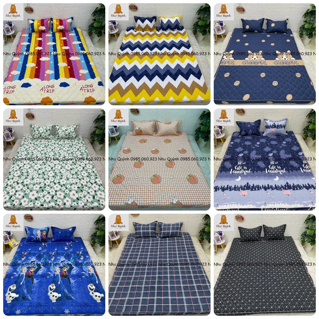 Bộ Ga Chun Trần Ga Trải GiườngTrần Bông Kèm 2 Vỏ Gối cotton poly m6 m8 nhiều mẫu