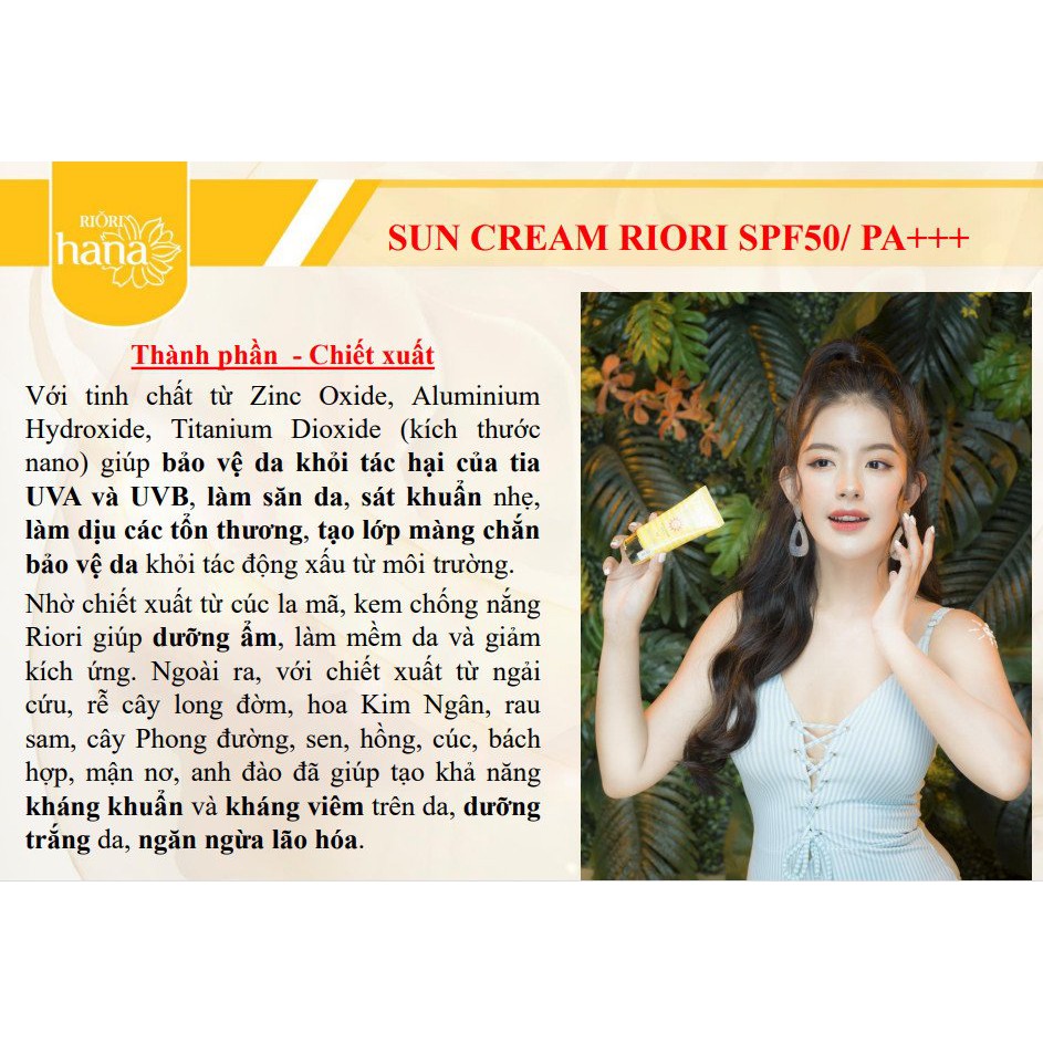 (DẠNG GÓI) Kem Chống Nắng Nâng Tone SPF 50 RIORI HANA - SUN CREAM 1.5g