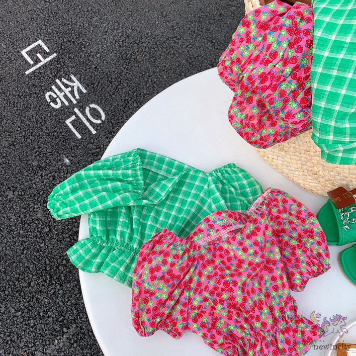 Set Đồ 2 Món Áo Tay Ngắn Họa Tiết Sọc Caro Thời Trang Mùa Hè Phong Cách Hàn Quốc Cho Bé Gái