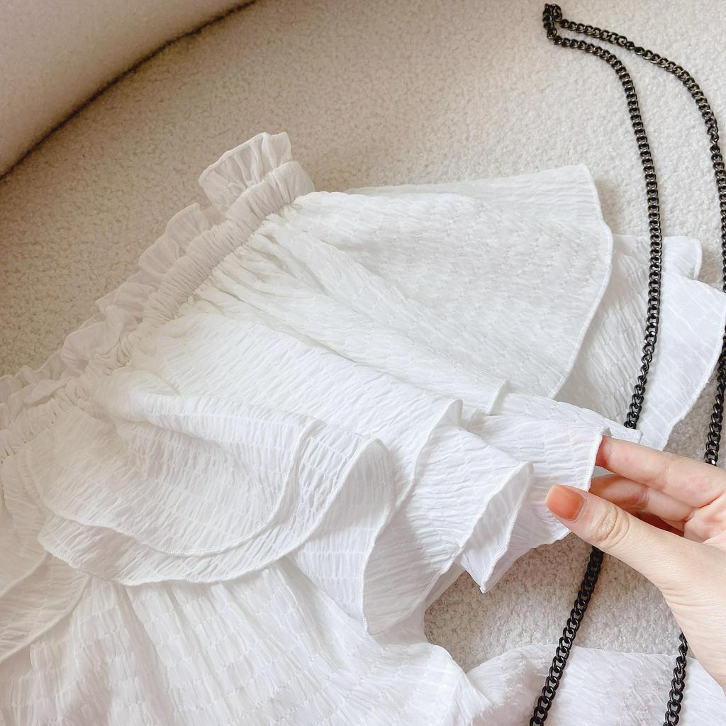 SET ÁO TRẮNG XỐP TRỄ VAI TAY TẦNG + SHORT