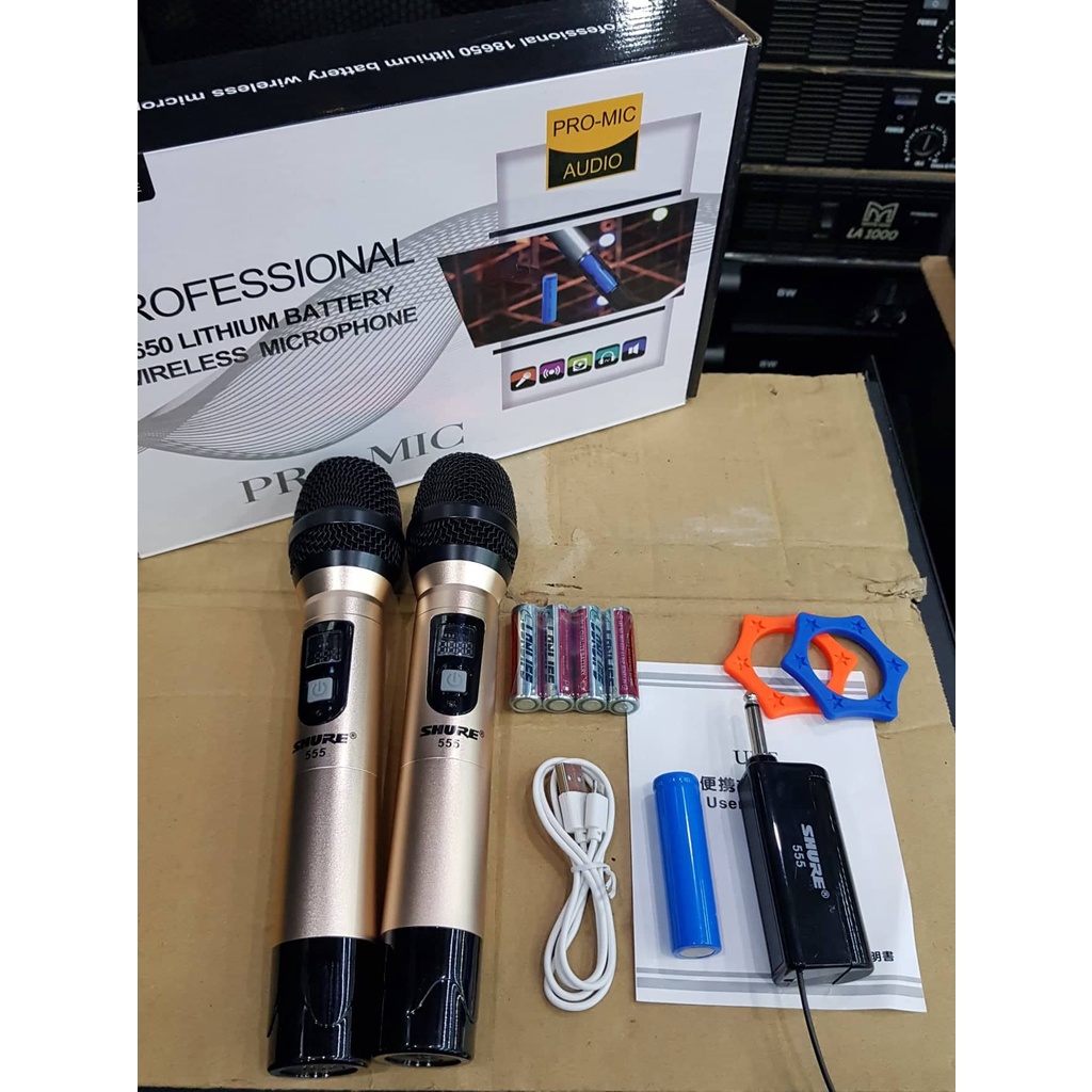 Bộ Micro không dây SHURE 555: 02 Micro, Bộ Micro đa năng cao cấp dành cho mọi loa và Amply Karaoke
