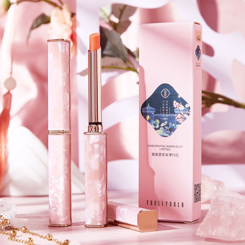 Son Dưỡng Ẩm Yuli Yula Có Màu Lâu Trôi Phối Họa Tiết Khảm Trai Pha Lê Sang Trọng SanieeBeauty Mã 06
