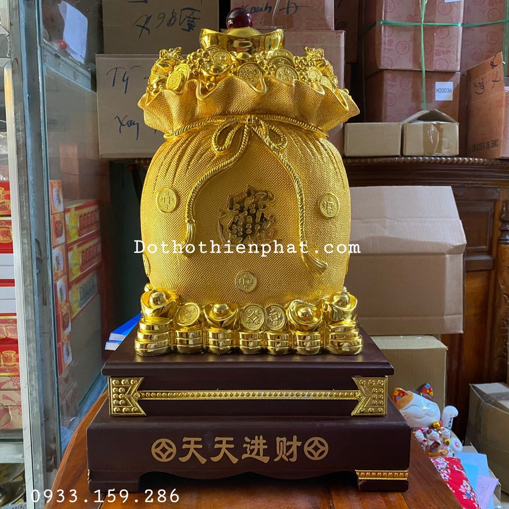 Túi vàng Kim Bảo Tài Lộc phong thủy cao 34cm màu vàng loại 1 rất đẹp