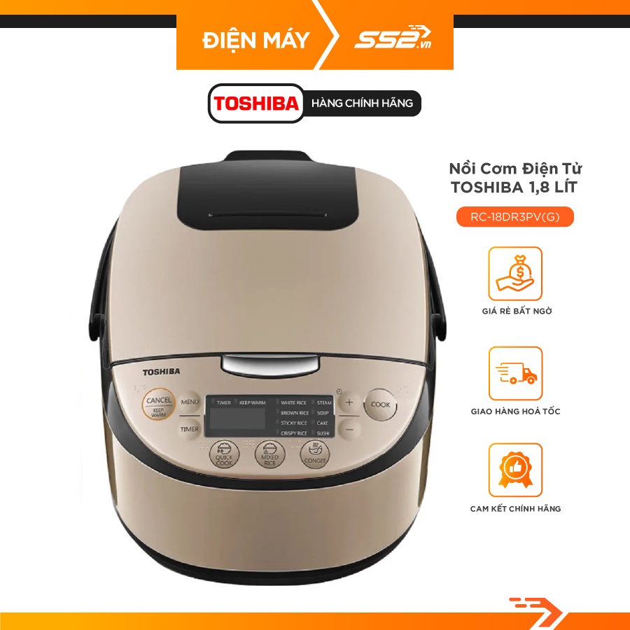 Nồi cơm điện tử Toshiba 1.8 lít RC-18DR3PV(G) vàng đồng-Bảo Hành Chính Hãng