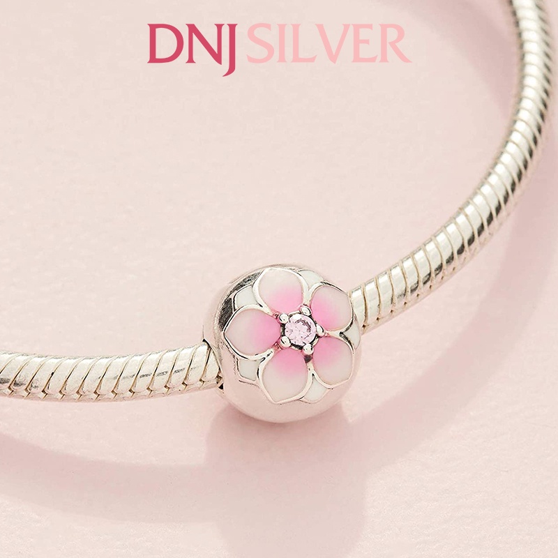 Charm bạc 925 cao cấp, hàng chuẩn bạc - Charm Round Pink Magnolia Flower thích hợp để mix vòng tay charm - DN323