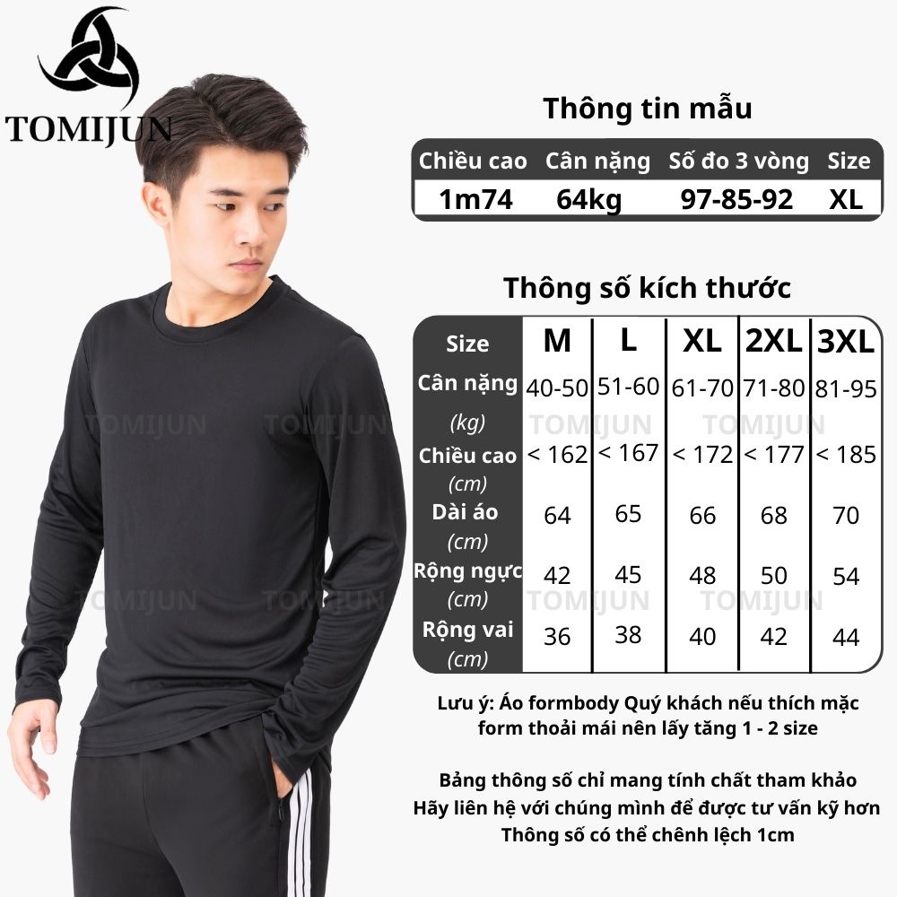 Áo giữ nhiệt nam, thun dài tay nam body đá bóng vải co giãn, phong cách thể thao, 5 màu trẻ trung và năng động - TOMIJUN