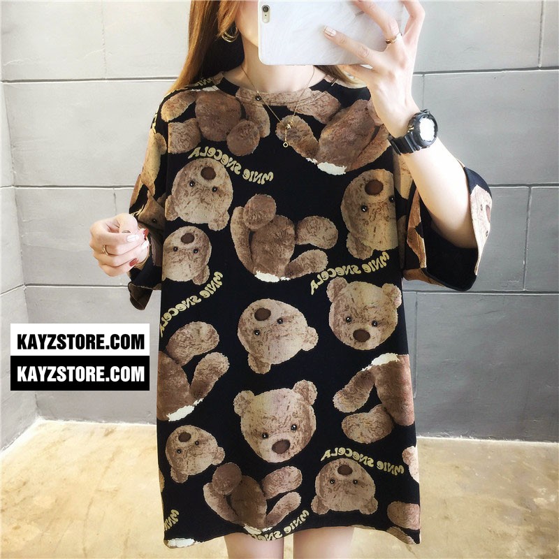 [FREESHIP] Áo Thun Form Rộng Tay Lỡ Unisex KAYZ Gấu Nâu Màu Đen