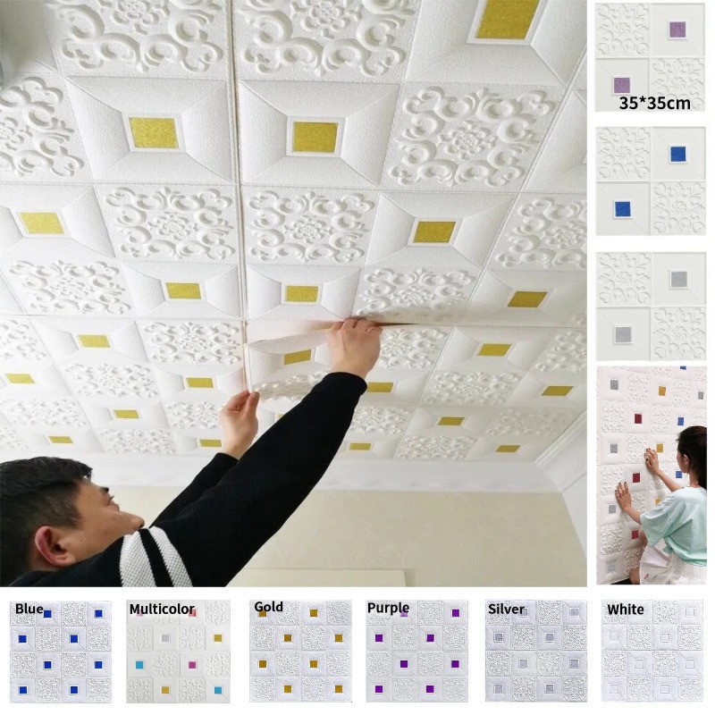 Giấy Dán Trần Nhà Hình Hoa 3d Chống Thấm Nước Chất Lượng Cao 35x35cm