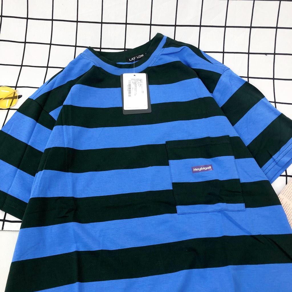 Áo thun kẻ xanh RÊU tay lỡ nam nữ MEANSTORE phông in hình cotton vải mát form rộng phong cách Ulzzang