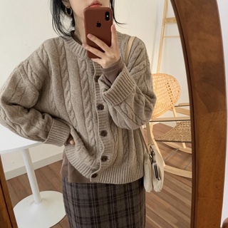 (SẴN ĐEN) Áo cardigan len cổ tròn, vặn thừng (có ảnh thật)