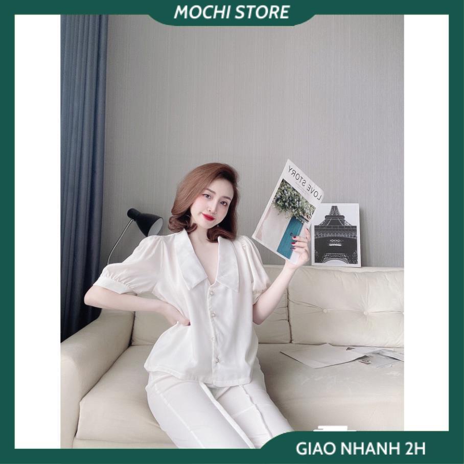 Bộ Ngủ, Đồ Ngủ Lụa Satin Áo Cổ Sen Tay Cộc Quần Dài Màu Trơn Chất Lụa Satin Cao Cấp Thời Trang Mặc Nhà Sang Chảnh. | BigBuy360 - bigbuy360.vn