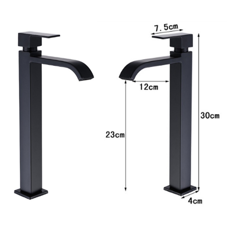 Vòi Lavabo lạnh cao vuông màu đen Inox 304 dùng cho lavabo nổi | BigBuy360 - bigbuy360.vn