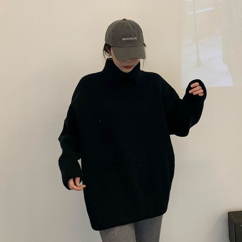 Áo len dày cổ cao dáng rộng thiết kế mới thời trang thu đông cho nữ