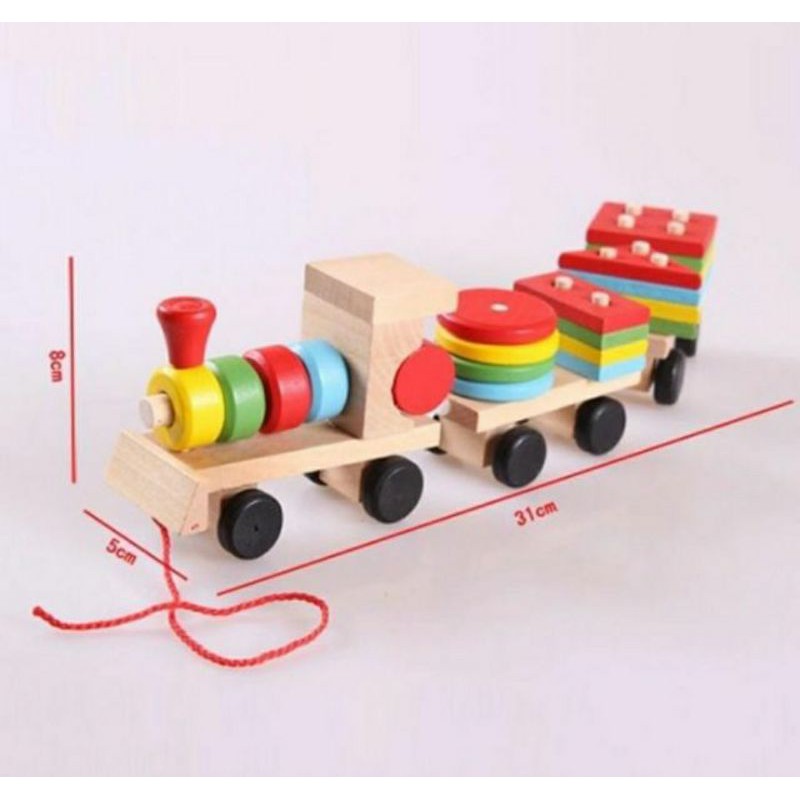 Đồ chơi gỗ Đoàn tàu thả hình khối, nhận biết màu sắc - áp dụng theo phương pháp Montessori