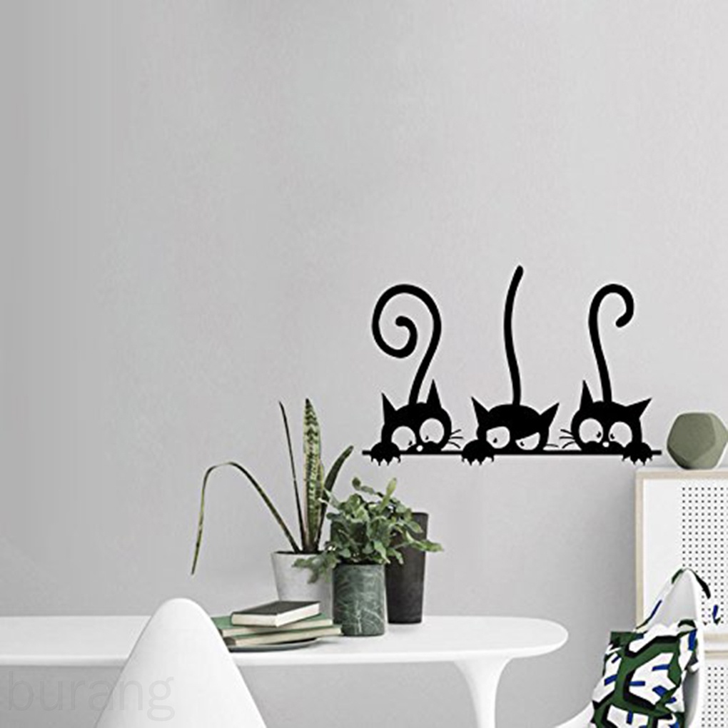 Miếng dán tường trang trí họa tiết chú mèo hoạt hình dễ thương diy