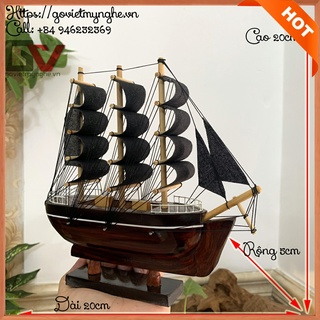 [Giao hàng nguyên chiếc] Mô hình thuyền buồm gỗ trang trí hồ cá - trang trí tiểu cảnh - Dài 20cm - buồm vải