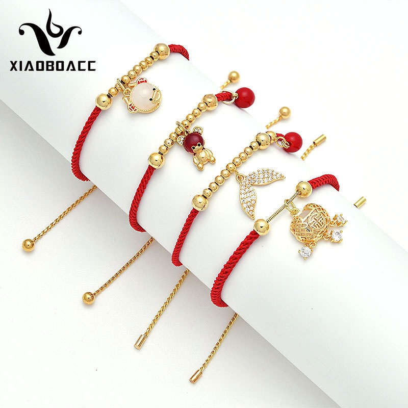 XiaoboACC Vòng Tay Dây Đỏ Đính Pha Lê Phong Cách Trung Hoa Nhiều Kiểu Dáng Tùy Chọn