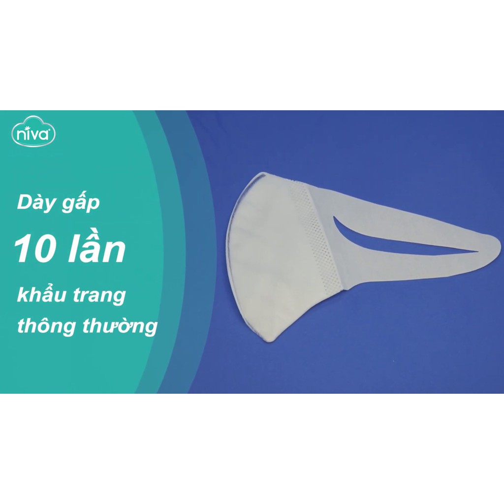 Khẩu trang 3D Niva người lớn, thiết kế ôm sát mặt, quai mềm có giãn, không đau tai, không kem son
