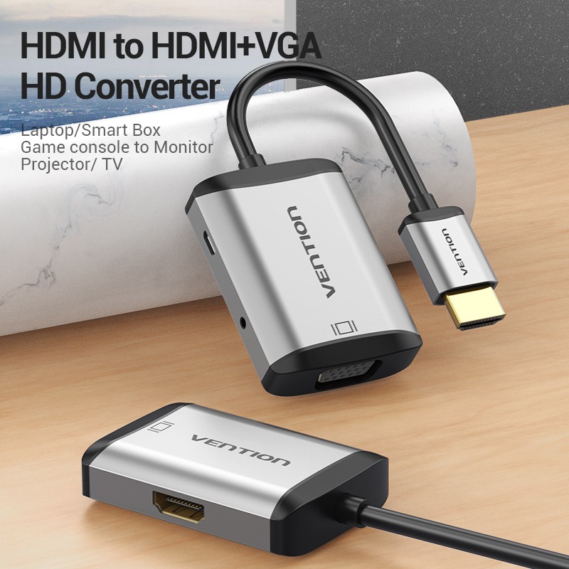 Bộ chuyển đổi HDMI to HDMI + VGA Video 4K kèm âm thanh và cấp nguồn Micro USB cao cấp chính hãng VENTION AFVHB