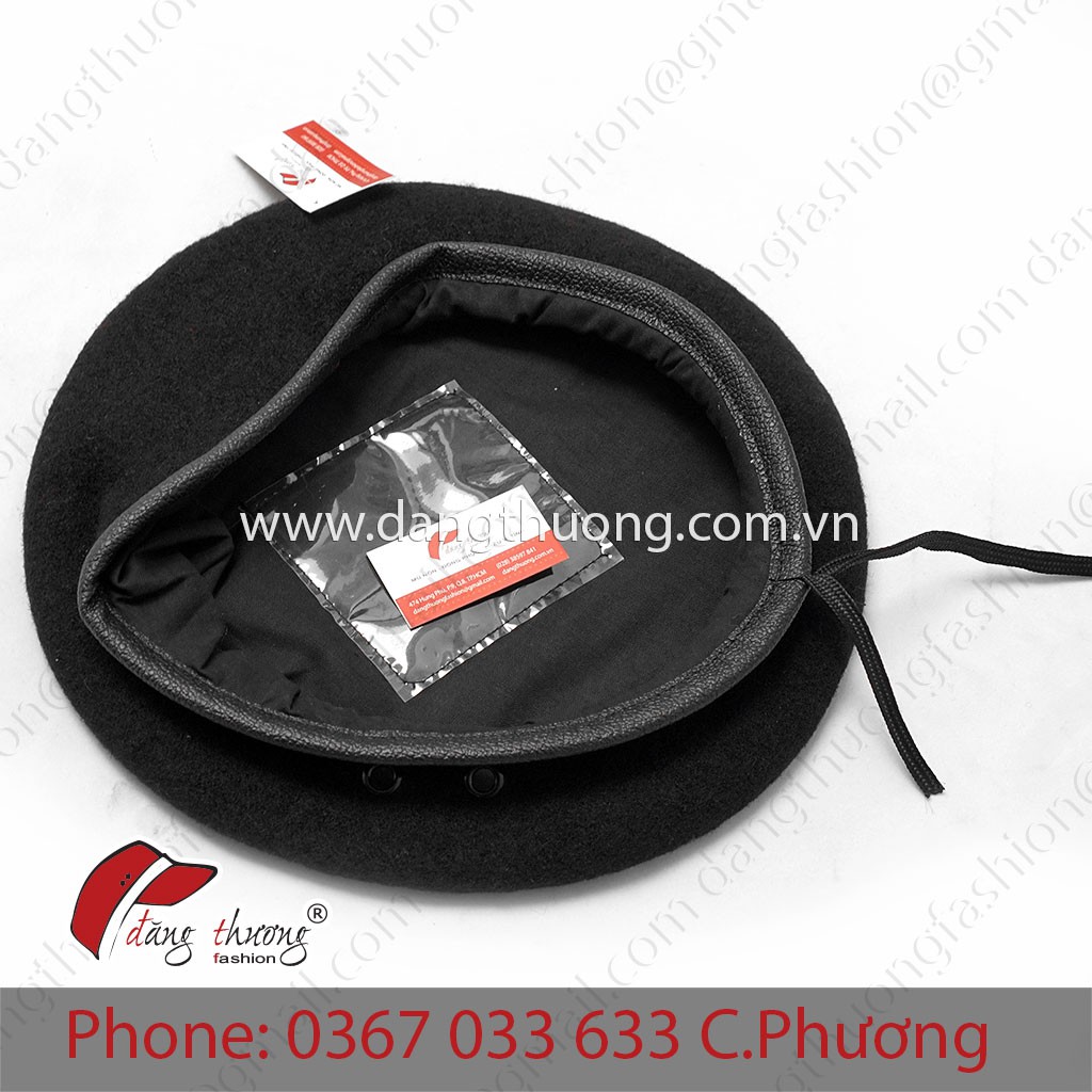 Mũ nồi beret nỉ dạ ĐỎ - ĐEN viền da Nhập Khẩu