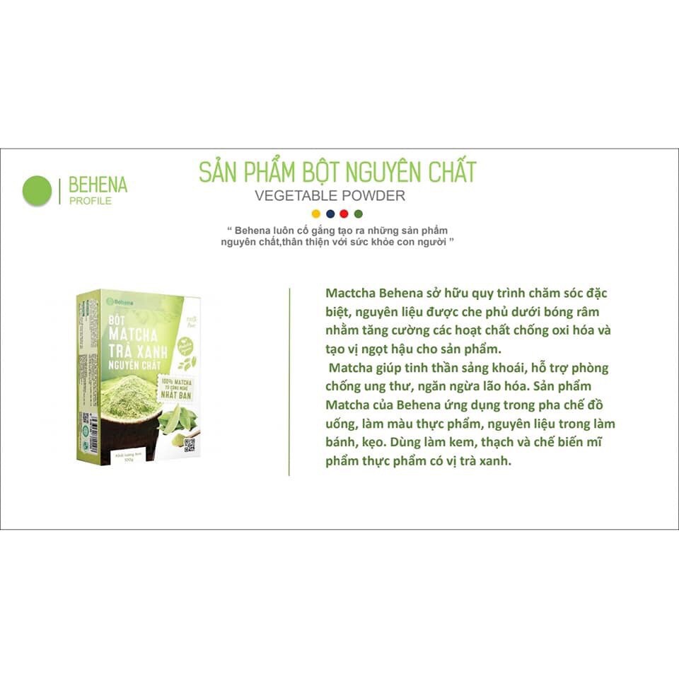 Bột Matcha Behena nguyên chất 100% giúp làn da mịn màng, giảm cân và phòng ngừa bệnh hiệu quả - Hộp 50g (HOA CƯỜNG SHOP)