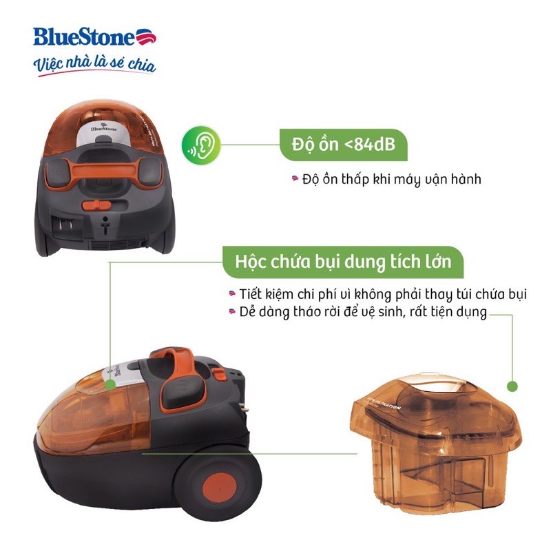 [Mã ELHAMS5 giảm 6% đơn 300K] Máy hút bụi Bluestone VCB-8037 , Công Suất 1600W , Bảo hành chính hãng 2 năm