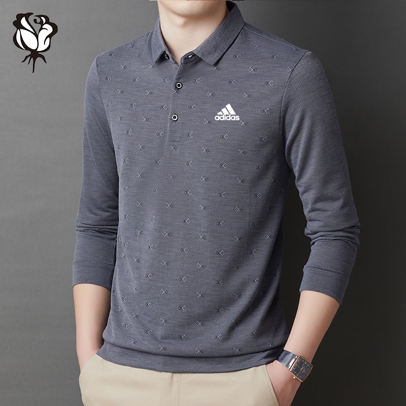 Áo thun polo tay dài có cổ 3 màu sắc thời trang dành cho nam giới trung niên