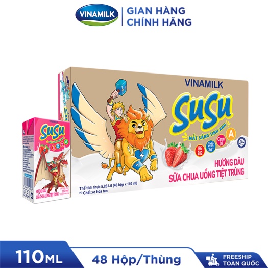 Thùng 48 Hộp Sữa Chua Uống Susu IQ Hương Dâu 110ml