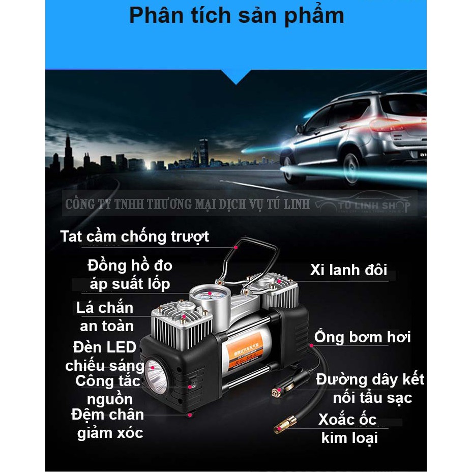 Bơm ô tô 2 xi lanh công suất lớn - Đồng hồ điện tử tự ngắt (Hàng cao cấp)