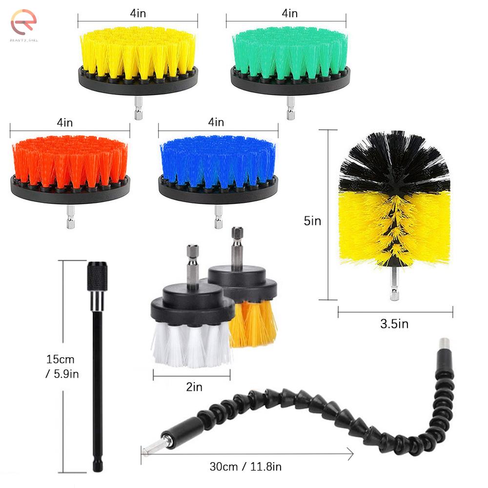 KKmoon 24 PCS Drill Brush Attachments Set Includes Scrub Pads Sponges Different-Sized Brushes Power Scrubber Brushes with Extend Rod Universal Rod Versatile for Car Household Bathroom Kitchen Tub Sink Floor