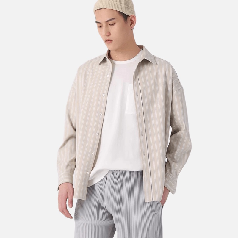 Áo Sơ Mi Tay Dài Dáng Rộng Thoáng Khí Họa Tiết Kẻ Sọc Phong Cách Hip Hop Hàn Quốc Thời Trang Cho Nam