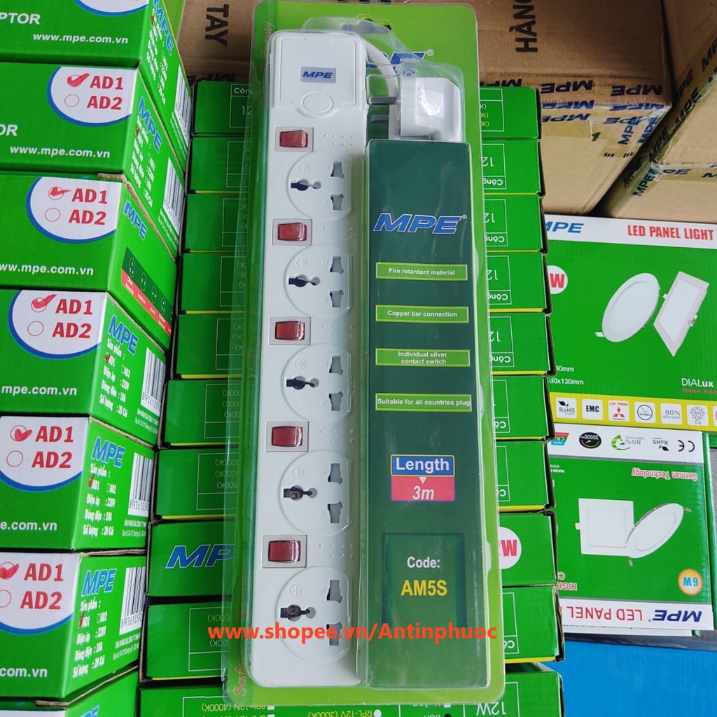 Ổ cắm điện 3 chấu có công tắc riêng , công suất cao MPE max 2500w - ổ cắm điện nối dài dùng được nhiều loại phích cắm