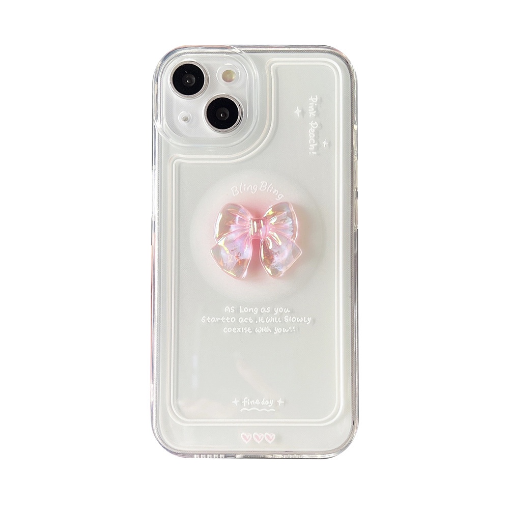 Ốp Điện Thoại TPU Mềm Trong Suốt Chống Sốc Chống Trầy Xước Đính Nơ 3D Cho IPhone 14 13 12 11 Pro Max XS XR 8 7 Plus