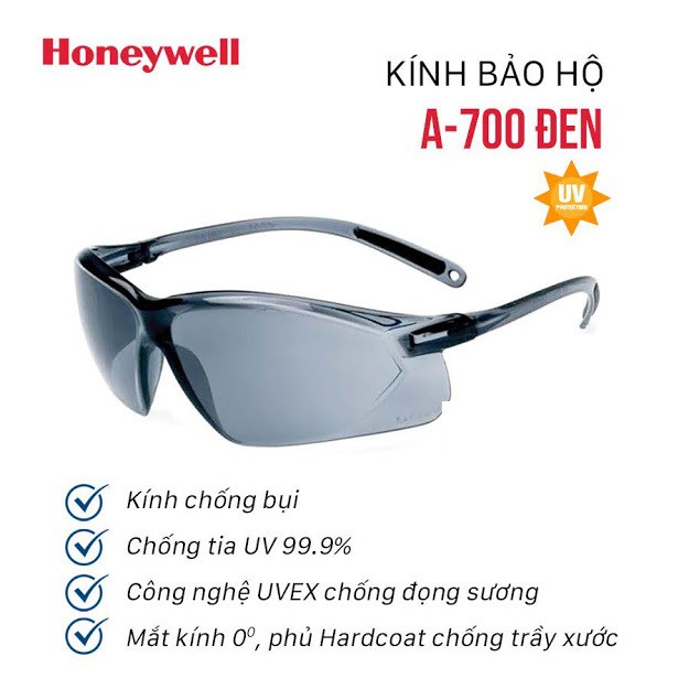 Kính bảo hộ đi đường chống bụi cao cấp HONEYWELL A700 màu trắng,đen - PHÁP